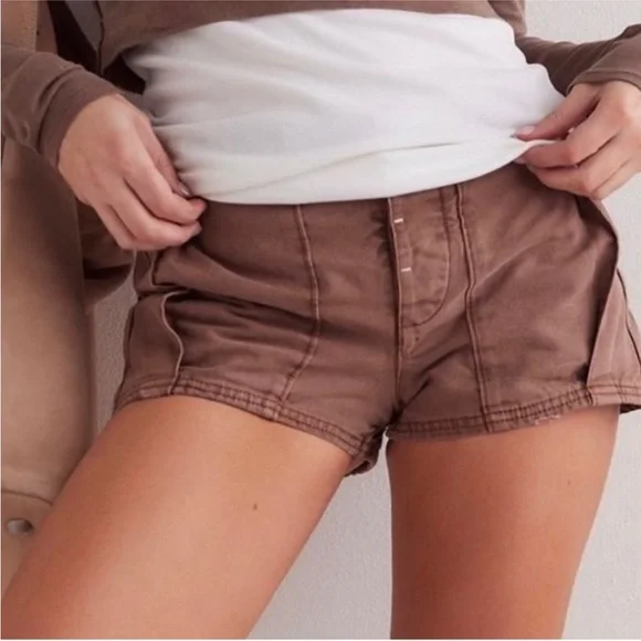 Free People Brown High-Rise Cotton Shorts - Picture 2 of 6